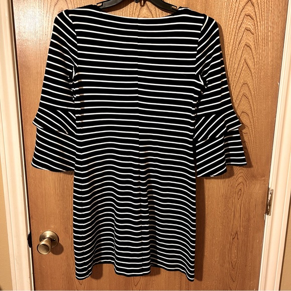 Ann Taylor Factory black and white stripped long sleeve ruffled cuff dress. - Picture 6 of 12